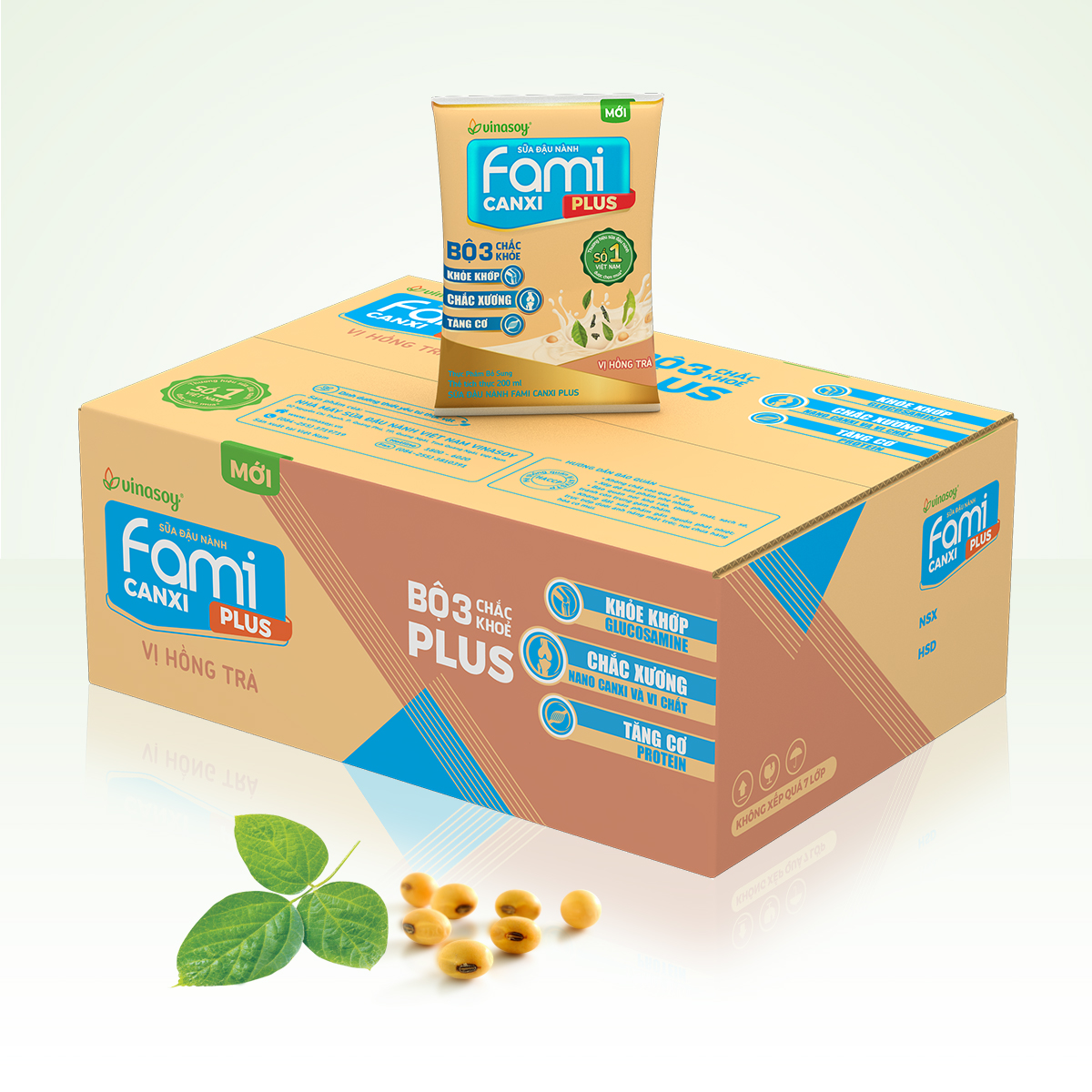 Thùng sữa đậu nành Fami Canxi Plus vị hồng trà bịch