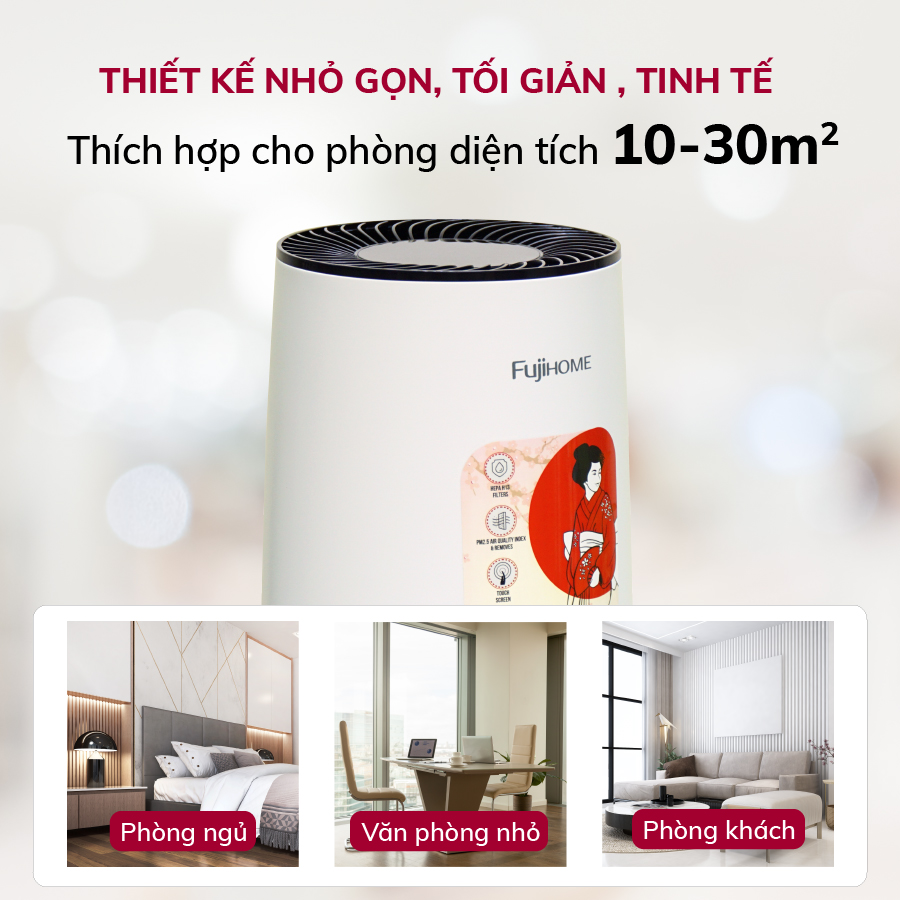 Màng lọc không khí Nhật Bản FUJIHOME bộ lọc bụi mịn PM2.5 - khử mùi - loại bỏ vi khuẩn vi rút cảm biến hiển thị màu sắc - Hàng Nhập Khẩu