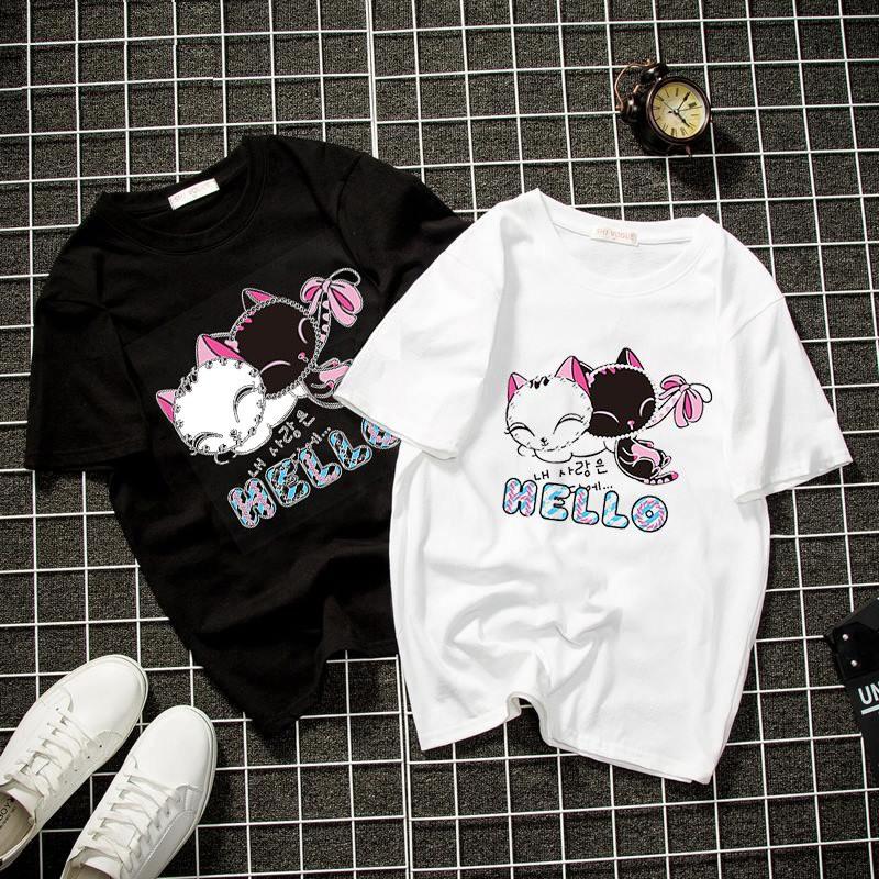 Áo thun unisex cặp đôi mèo form rộng vải dày mịn 2019T913