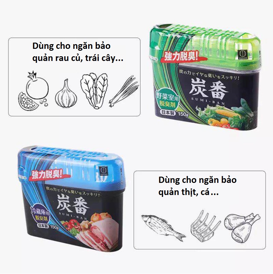 Sáp khử mùi tủ lạnh - than hoạt tính, giúp khử mùi mạnh mẽ các mùi khó chịu đáng lo ngại với sức mạnh của than củi - nội địa Nhật Bản