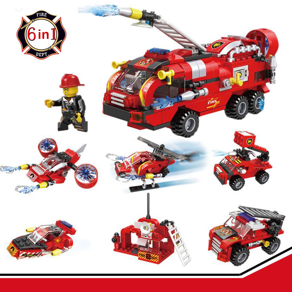 Đồ chơi lắp ráp xe cứu hỏa vòi phun nước 6in1 loại lớn