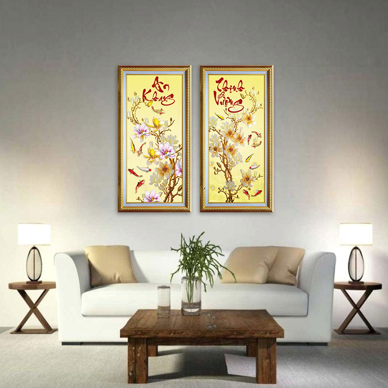 Bộ 2 tranh cá chép | Tranh thưu pháp chữ An khang Thịnh Vượng – W1559