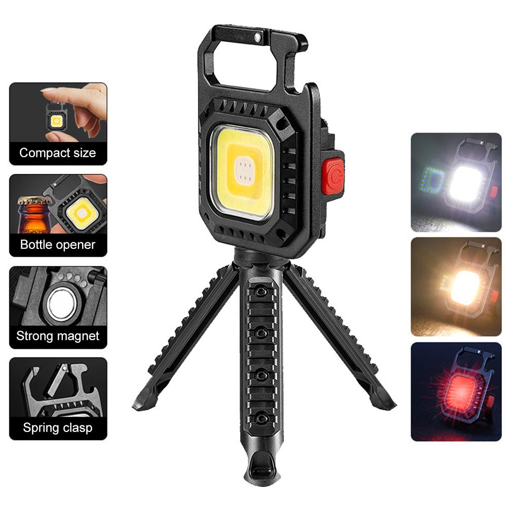 Portable LED Flashlight with Stand Rechargeable Keychain Light Pocket Light for Camping Fishing Emergency