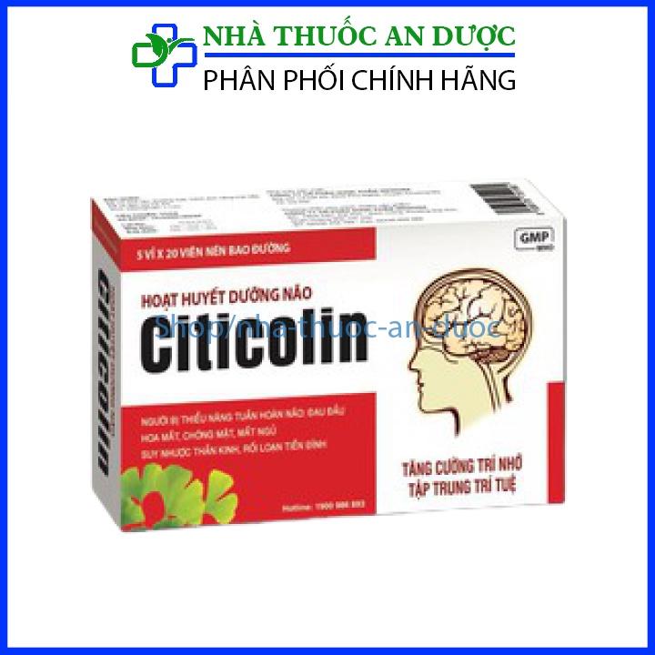 Hoạt huyết dưỡng não Ginkgo biloba Citicolin giảm đau đầu, hoa mắt, chóng mặt - Hộp 100 viên