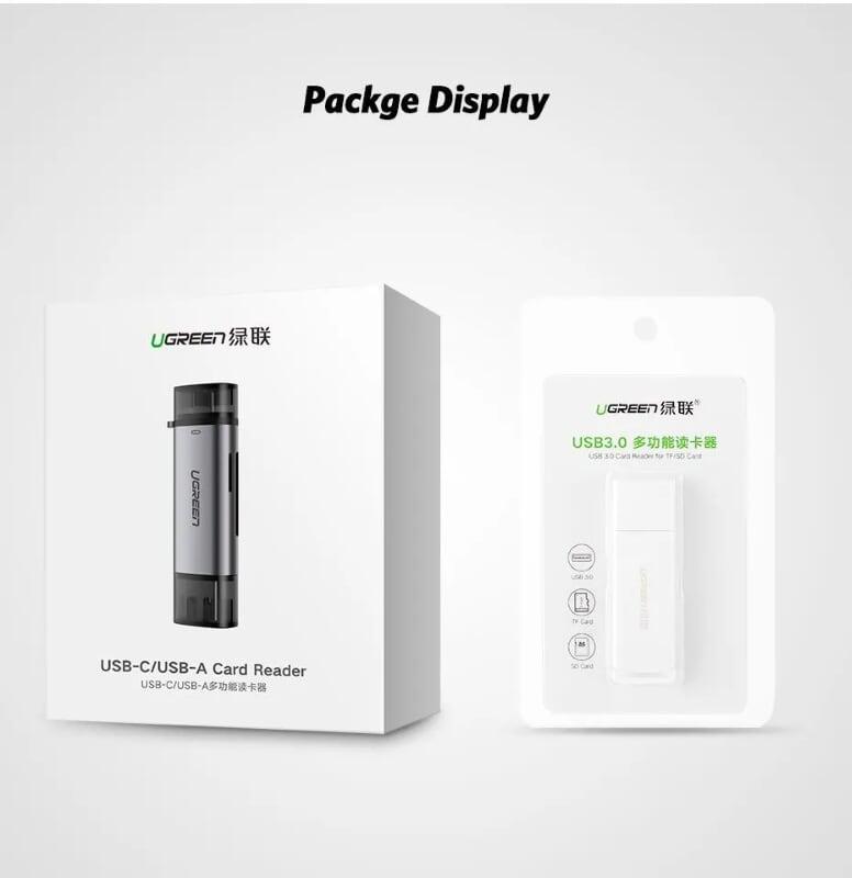 Ugreen UG50706CM185TK Màu Xám Đầu đọc thẻ nhớ TYPE C + USB 3.0 sang TF + SD - HÀNG CHÍNH HÃNG