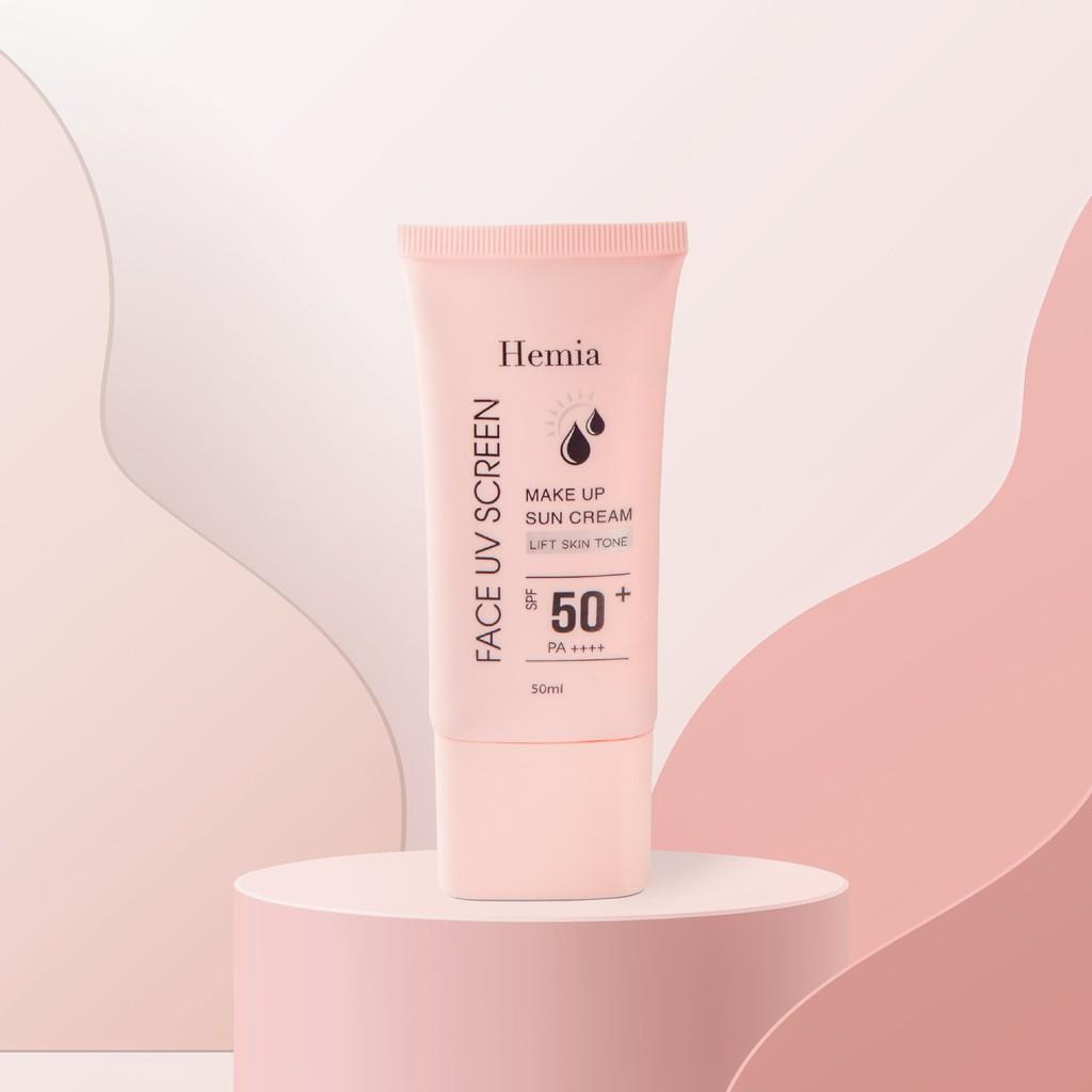 Kem chống nắng Hemia 50ml chính hãng dưỡng trắng nâng tone SPF50+ thấm mướt nhanh, mịn màng