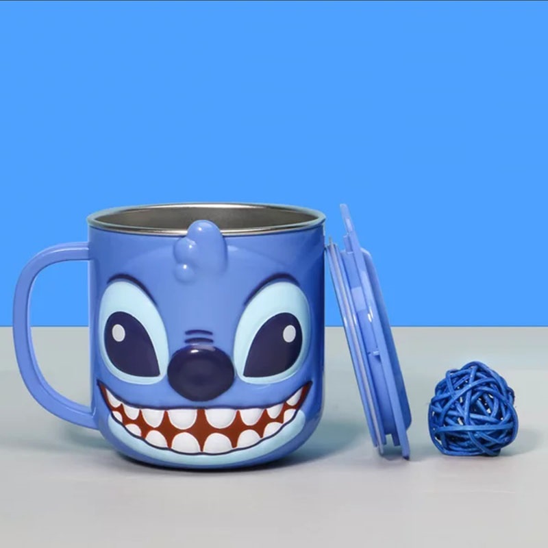 Ly inox giữ nhiệt , cốc có quai cầm 260ml hình Stitch nổi 3D màu xanh siêu cute cho trẻ em , bé trai - 97VNDP2269