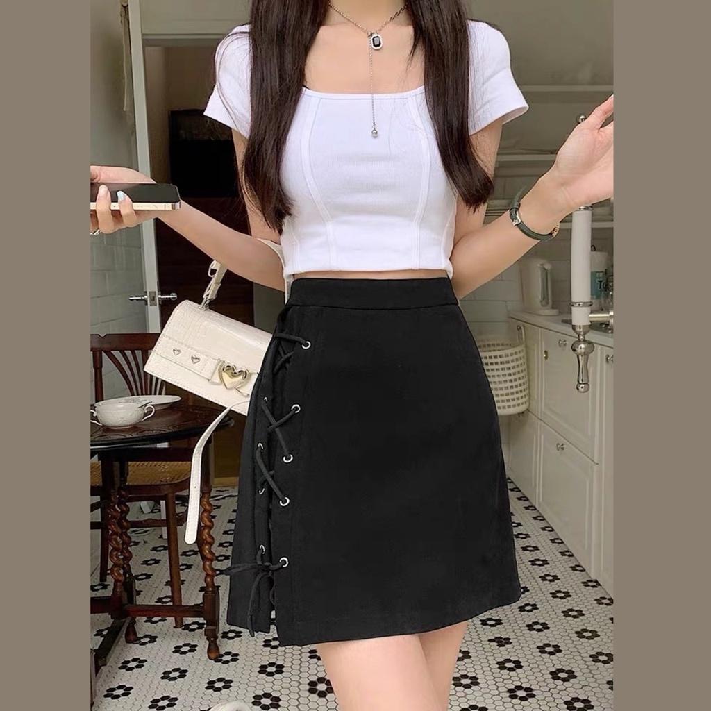 Chân váy đan dây dáng ngắn phong cách Hàn Quốc màu đen đủ size