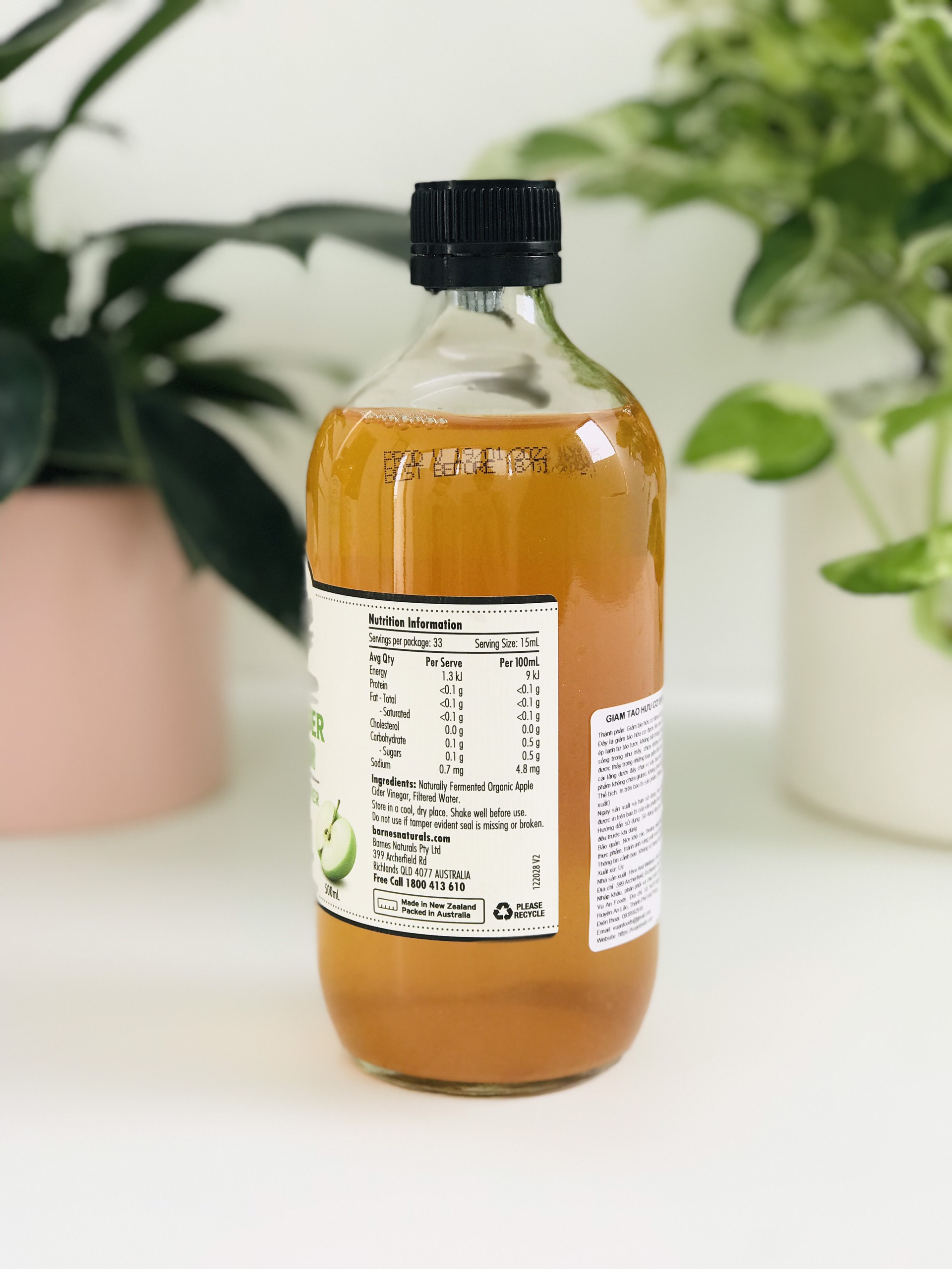 Giấm Táo Hữu Cơ Barnes Naturals 500ml (có giấm cái)