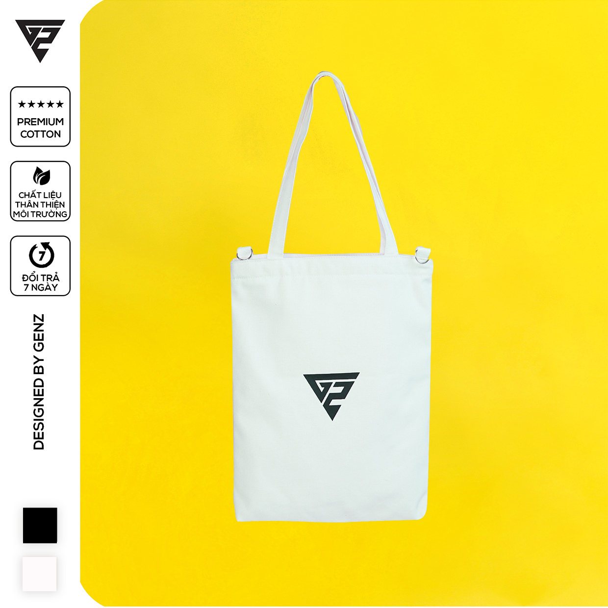 Túi tote GENZ vải canvas có túi nhỏ bên trong Sài Gòn gánh hàng rong - ZB003