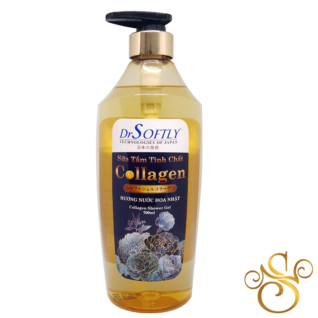 Sữa tắm tinh chất Collagen hương nước hoa Nhật - DrSoftly Collagen Shower Gel (hương hoa trà Camellia, lưu trên da 3 - 4 giờ sau khi tắm