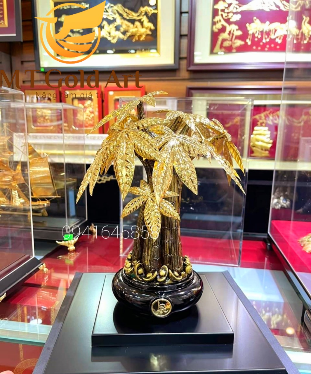 Cây kim ngân dát vàng MT Gold Art M03(40x30x30cm)- Hàng chính hãng, quà tặng dành cho sếp, khách hàng, đối tác