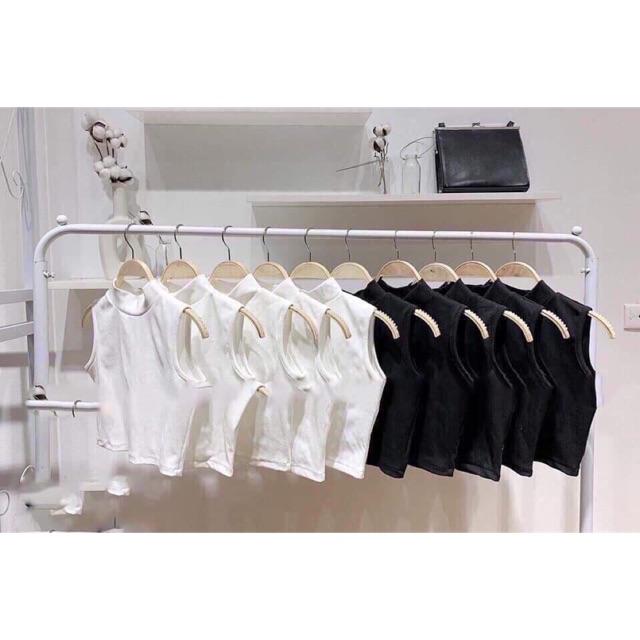 Áo kiểu croptop sát nách cổ cao 2 phân