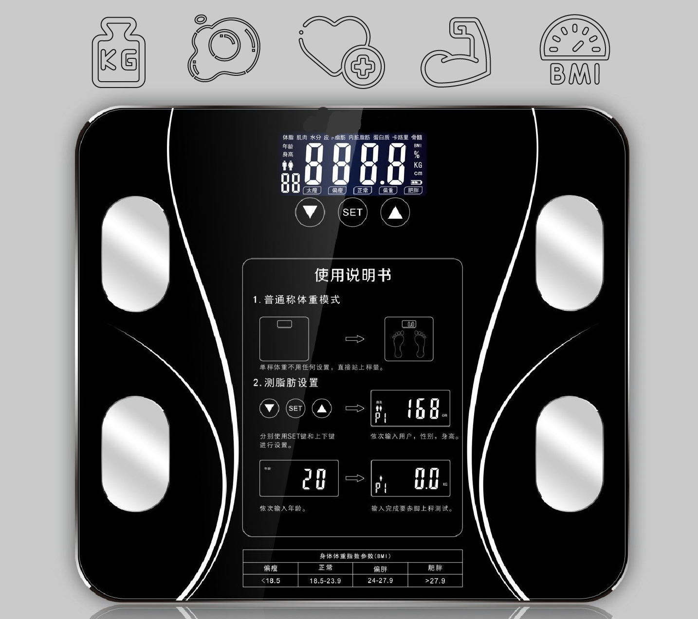 CÂN SỨC KHỎE ĐIỆN TỬ ĐO LƯỢNG MỠ THỪA CƠ THỂ KHÔNG KÈM PIN