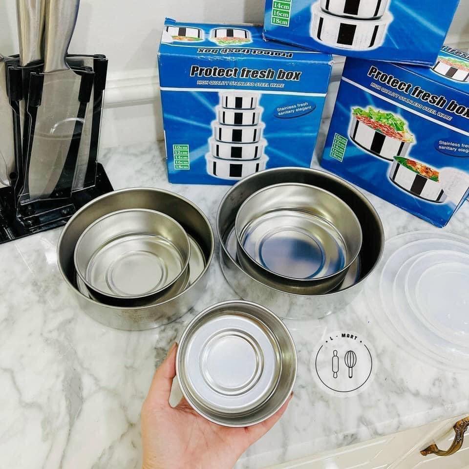 Bộ thố lạnh 5 cái inox có nắp đậy đựng thức ăn, thực phẩm,....bỏ tủ lạnh ngăn mùi tiện dụng
