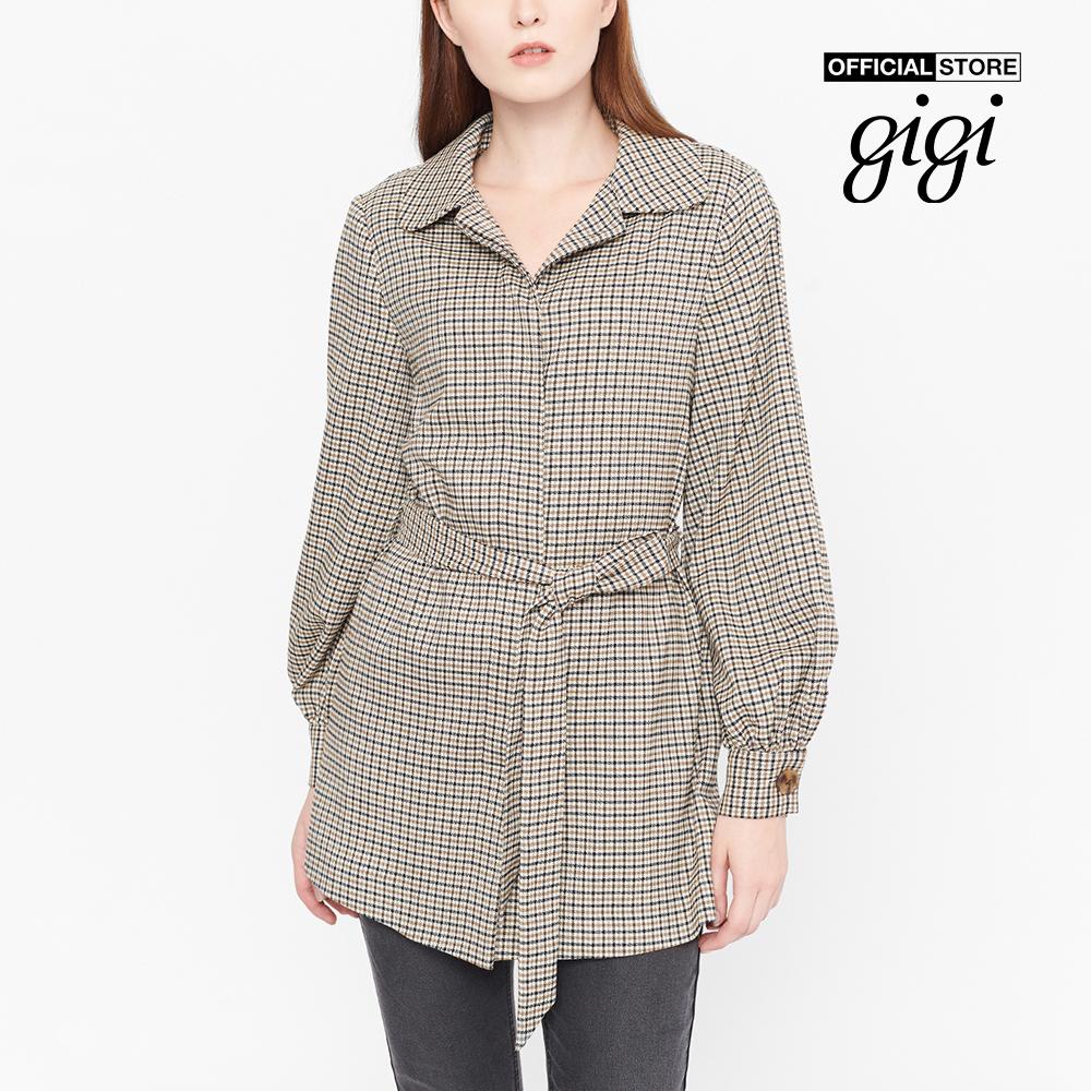 GIGI - Áo khoác nữ cổ bẻ tay dài phối thắt lưng Checked G1603202616J