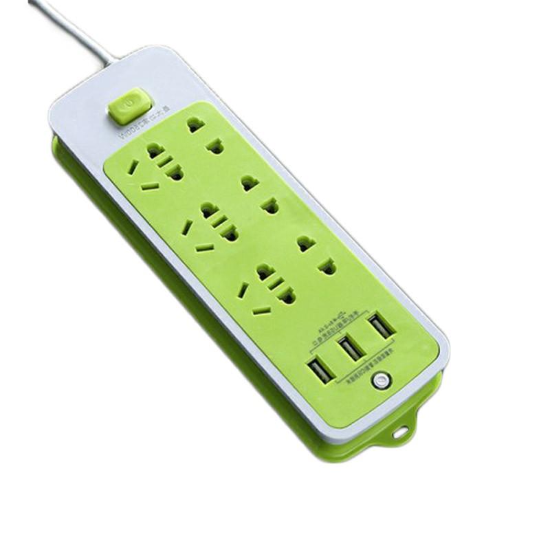 Ổ Cắm Điện Đa Năng Thông Minh Chống Giật 6 Lỗ Kèm 3 Cổng USB Tiện Dụng Xanh