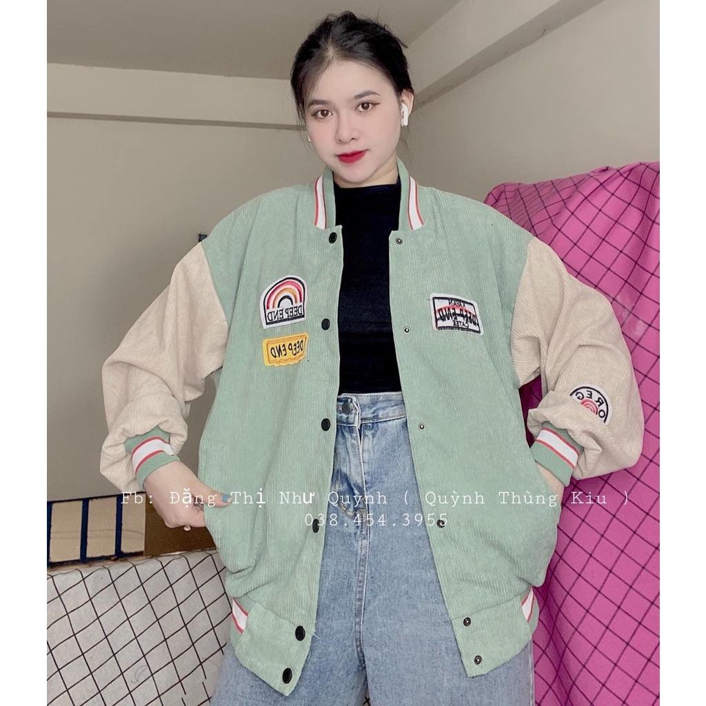 Áo khoác bomber nhung tăm thêu nổi oversize 4 màu cực chill