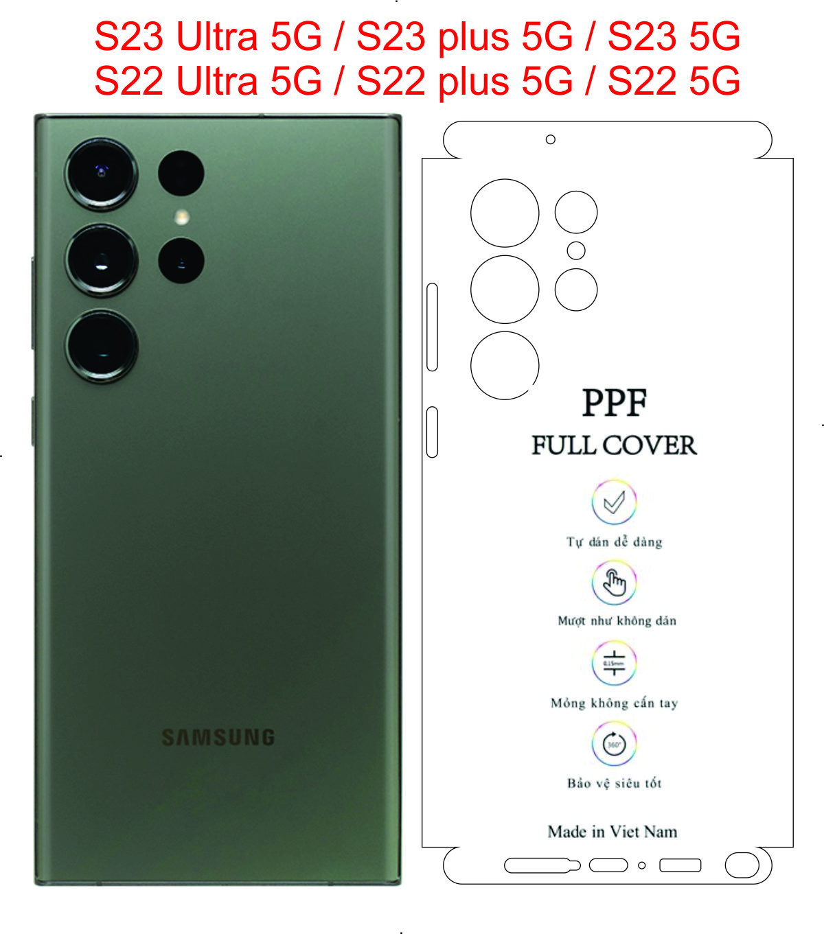 Miếng Dán dẻo PPF full viền dành cho SAMSUNG S23 Ultra 5G/ S23 plus 5G / S23 5G/ S22 Ultra / S220 p