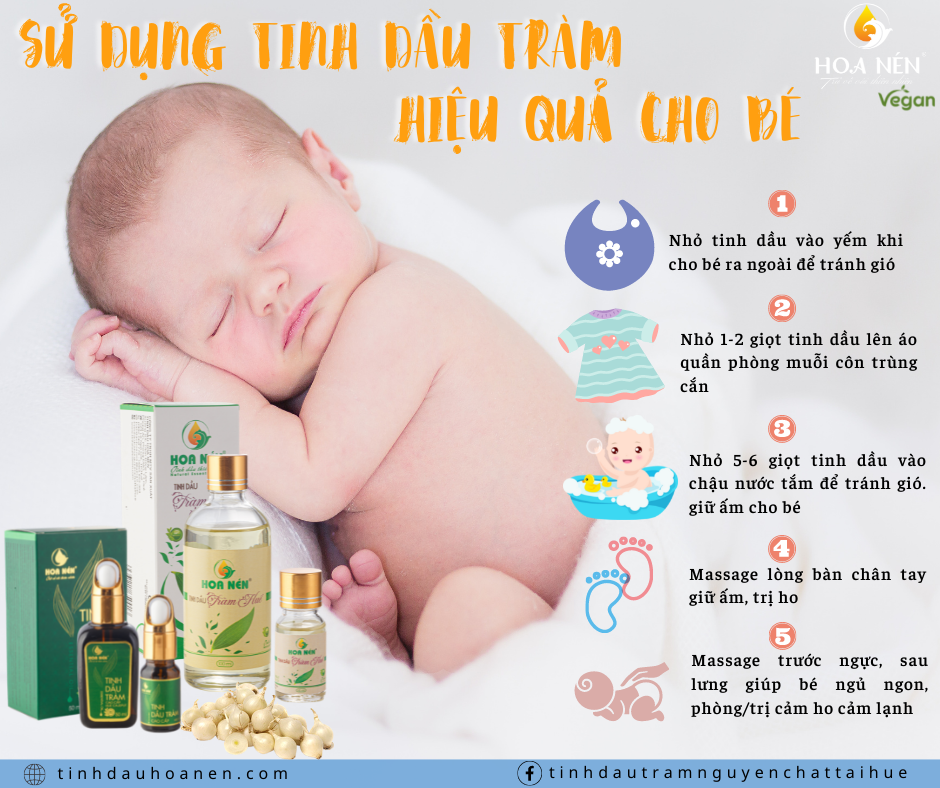 Tinh dầu tràm Huế nguyên chất Hoa Nén - Chuẩn VietGAP - Chăm sóc sức khỏe mẹ và bé 3ml - 100ml