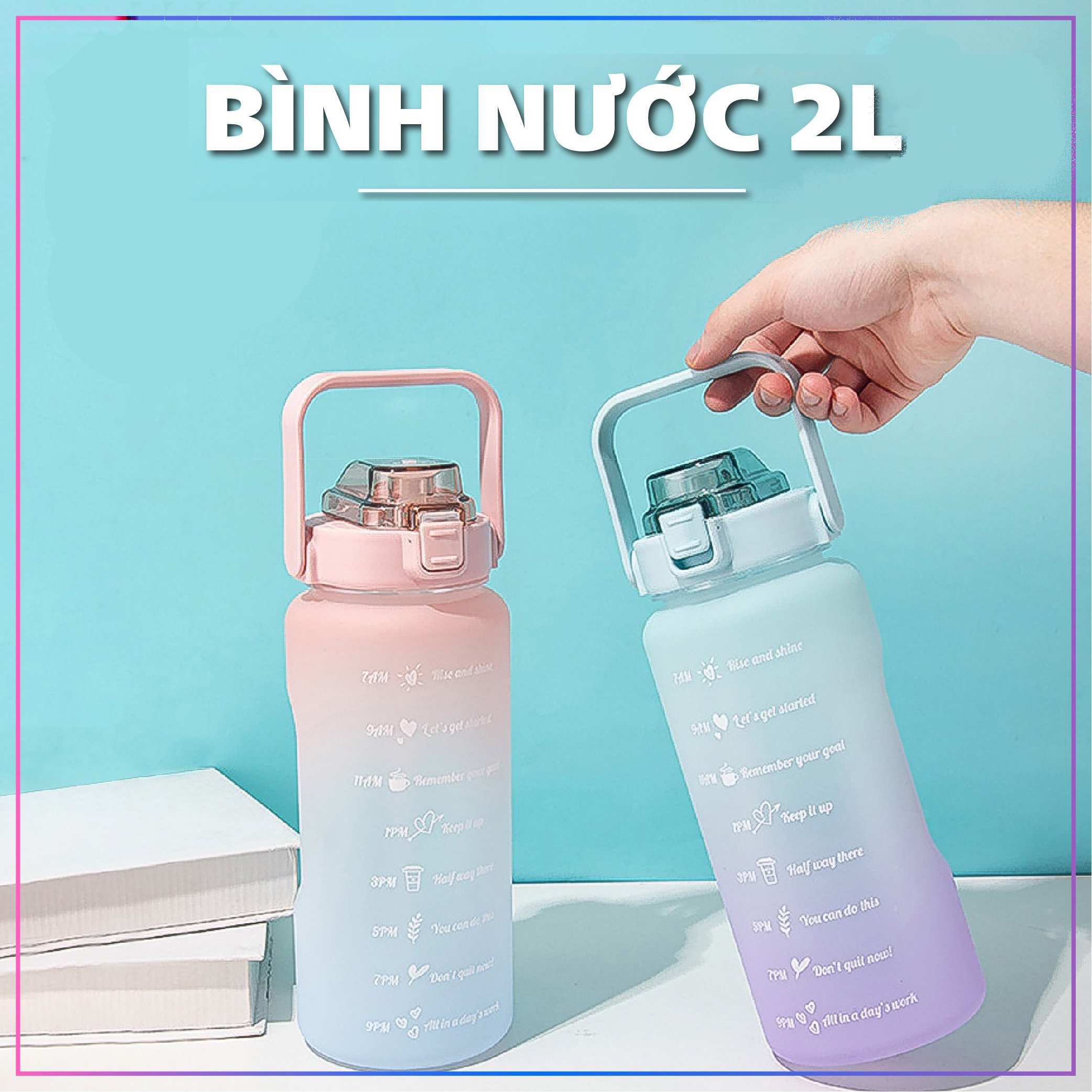 Bình Đựng Nước 2L Dễ Thương Có Vạch Báo Giờ Uống Nước