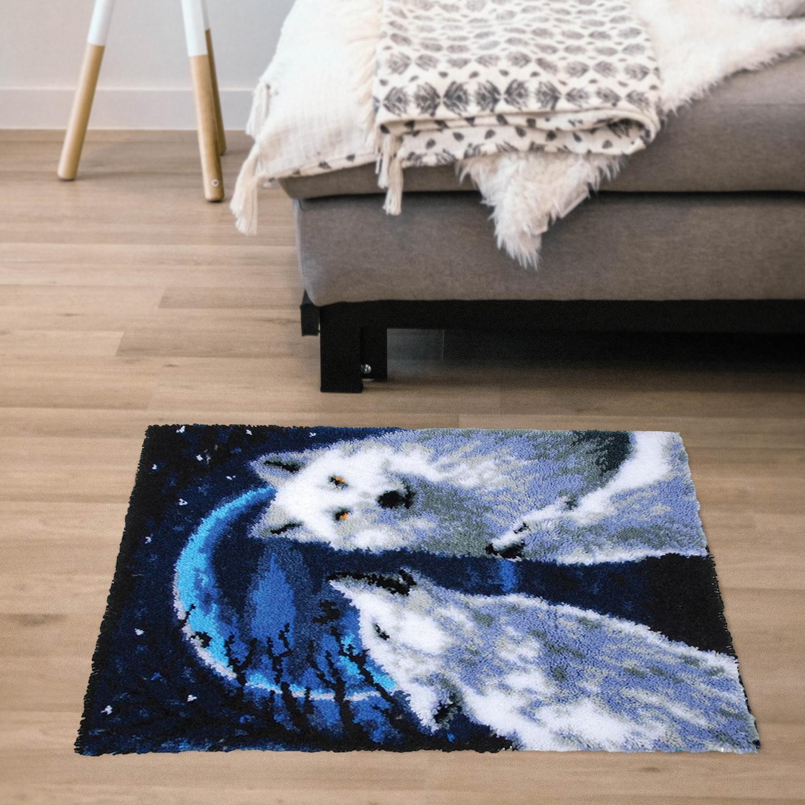 Wolves Latch Hook Craft Kit DIY Crocheting Yarn Rug Kits Animal for Carpet