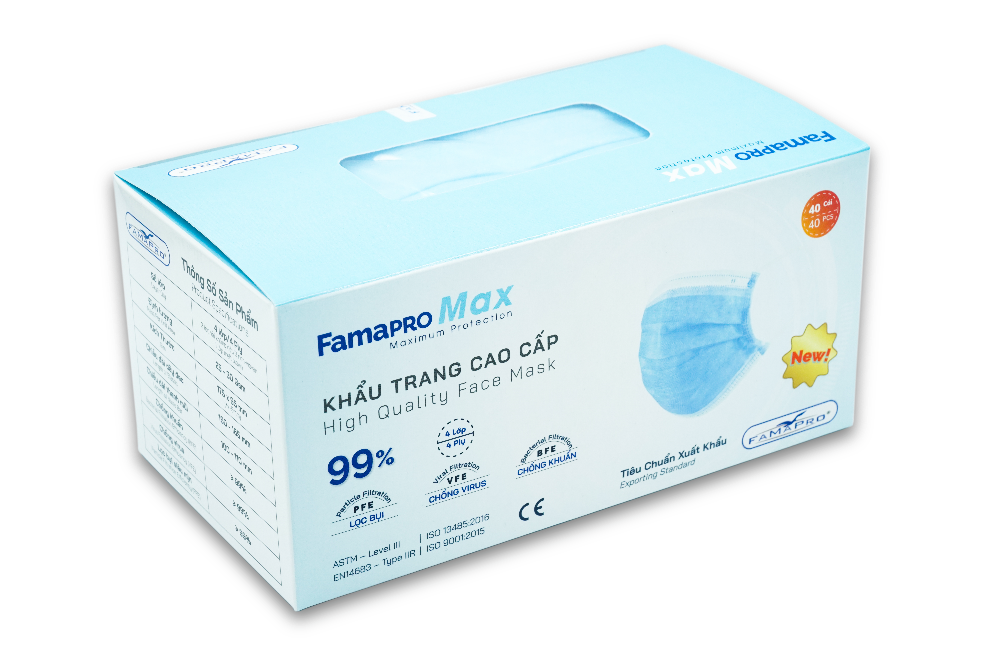 Khẩu Trang Y Tế Kháng Khuẩn Cao Cấp Famapro Max/Kháng Virus, Bụi, Lọc Khuẩn 99%