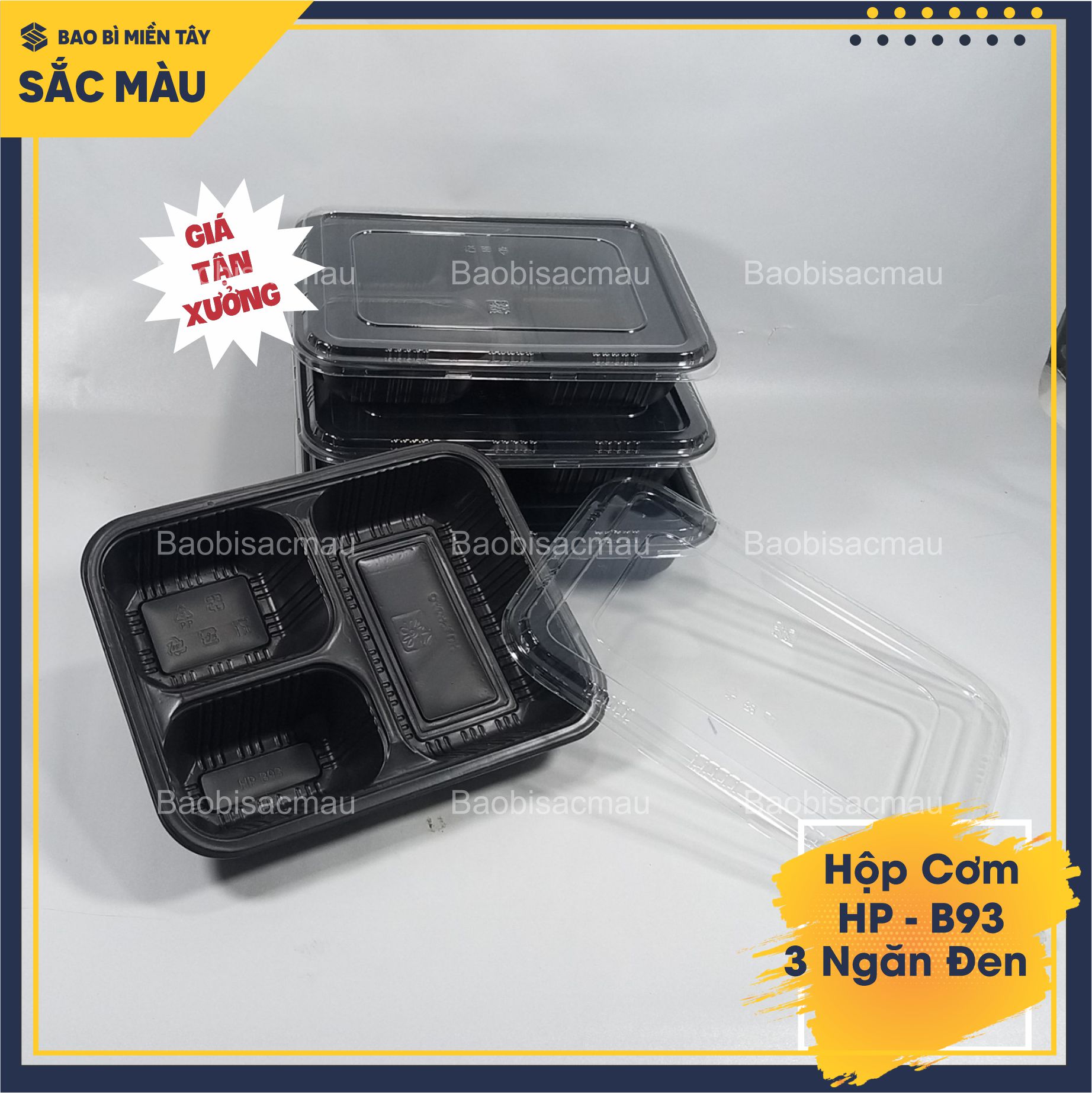 Sét 20 Hộp nhựa 3 ngăn cao cấp đựng cơm, xôi, bánh... 2 màu đen, trắng sữa.