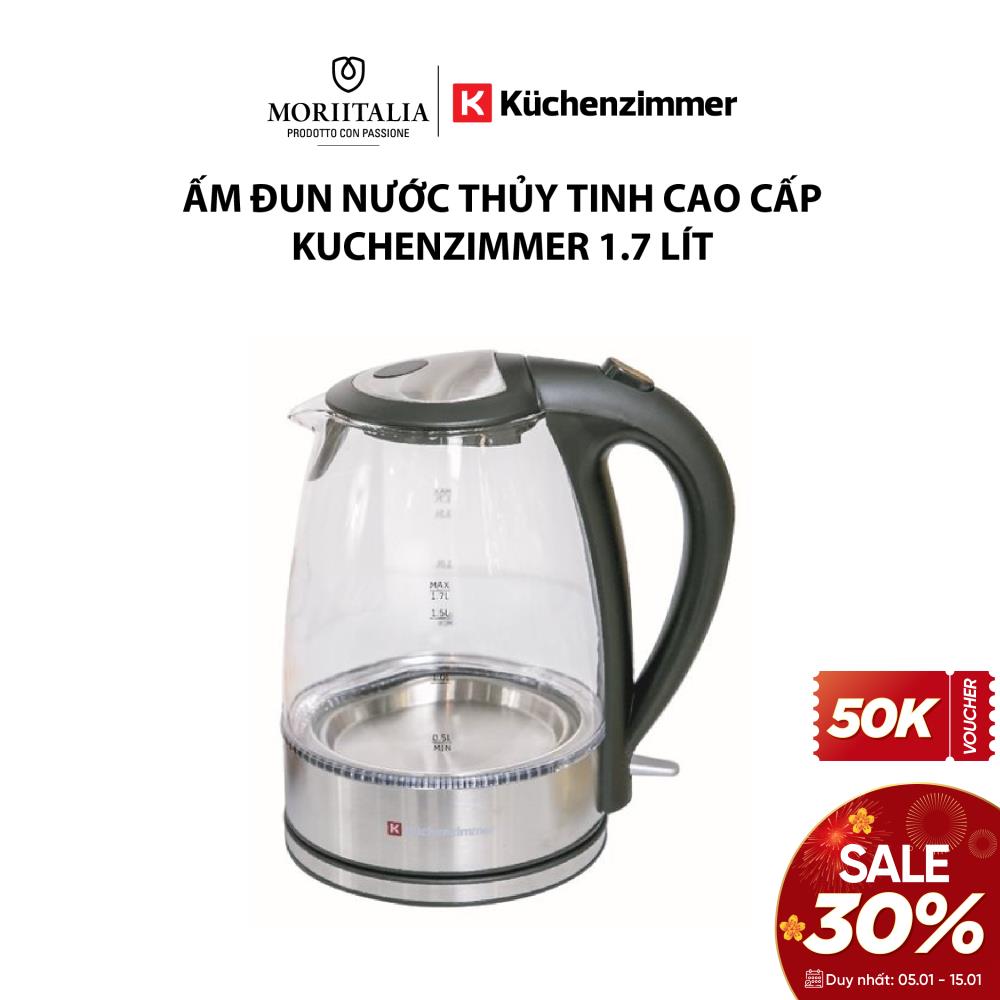 Ấm đun nước thủy tinh hàng chính hãng Kuchenzimmer 1.7 lít cao cấp tiện lợi 3000273