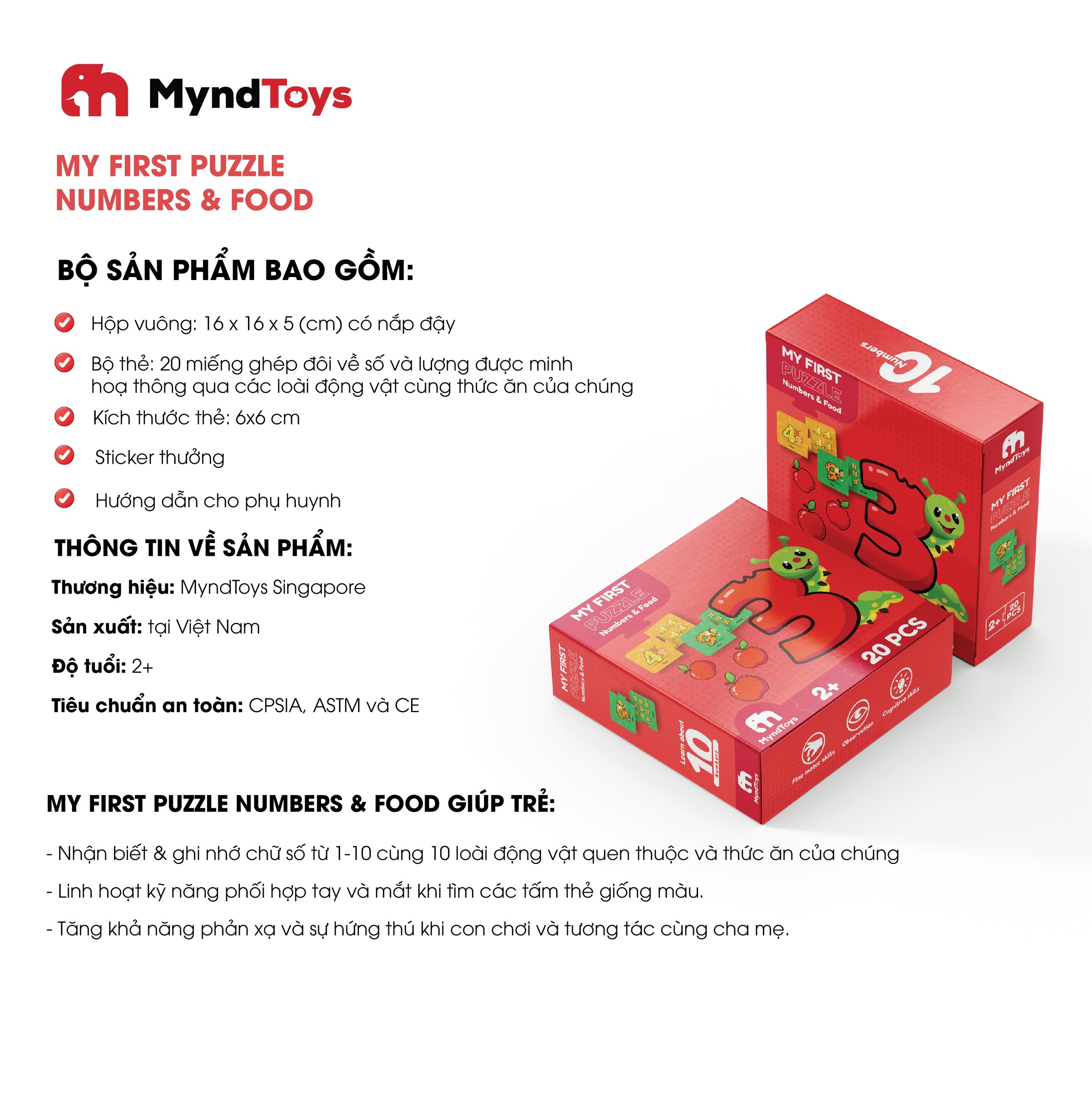 Đồ Chơi Xếp Hình MyndToys My First Puzzle - Numbers &amp; Food Dành Cho Các Bé Trên 2 Tuổi