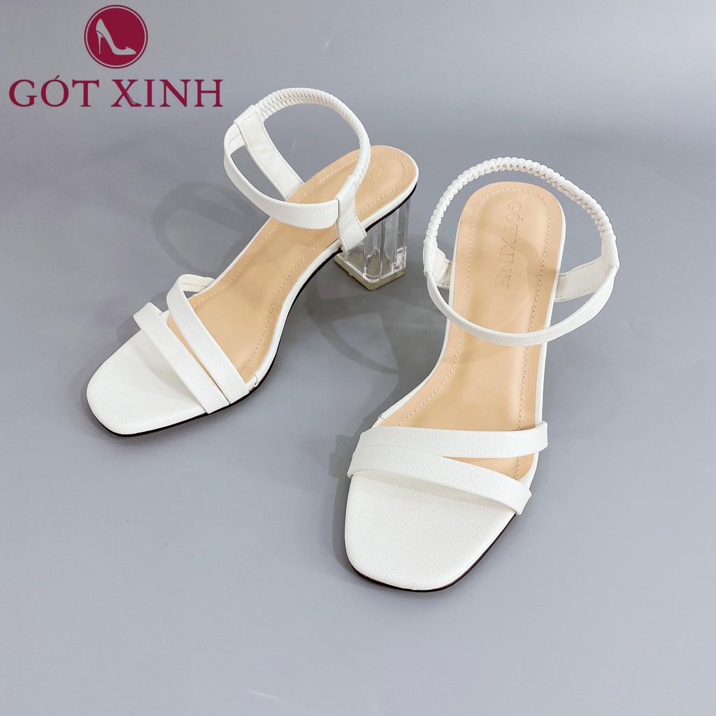 Sandal Cao Gót Gót Xinh GX251 5cm Da Mềm Hai Quai Đế Trụ Vuông Trong