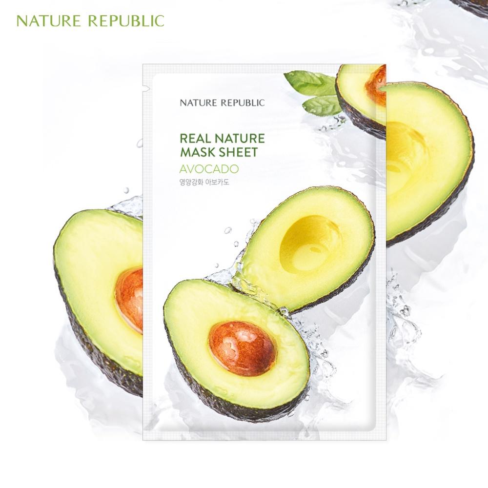 Nature Republic Mặt nạ giấy dưỡng ẩm, ngăn ngừa lão hóa da Real Nature Avocado Mask Sheet 23ml