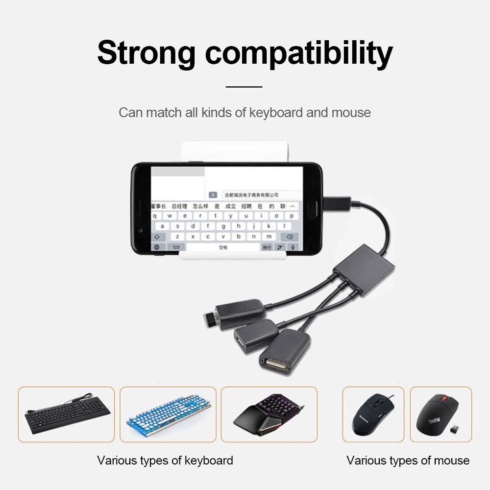 3 in1 Micro OTG Cổng USB Trò Chơi Bàn Phím Chuột Bộ Chuyển Đổi Cáp Cho Máy Tính Bảng Android Đen
