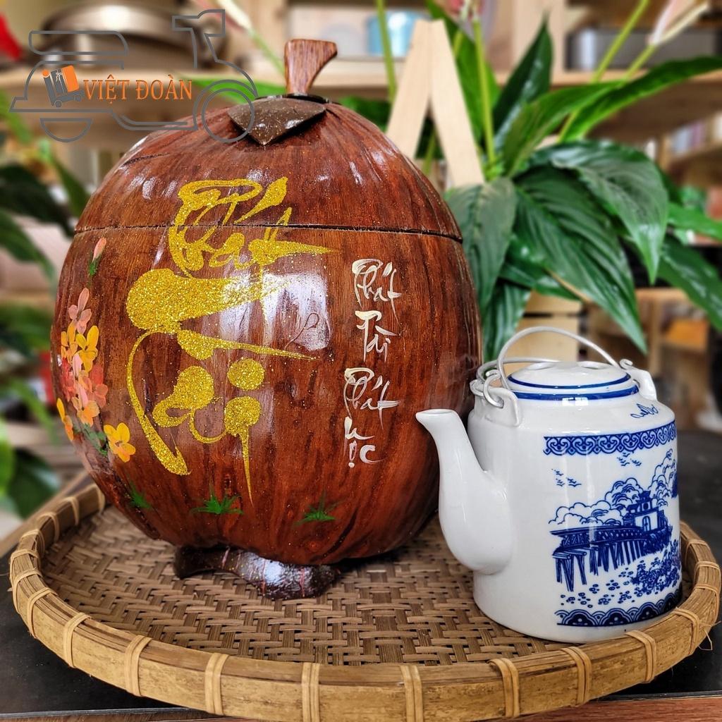 Bình Ủ VỎ Trái Dừa Chữ Thư Pháp - Sản Phẩm Làng nghề thủ công mỹ nghệ TRUYỀN THỐNG