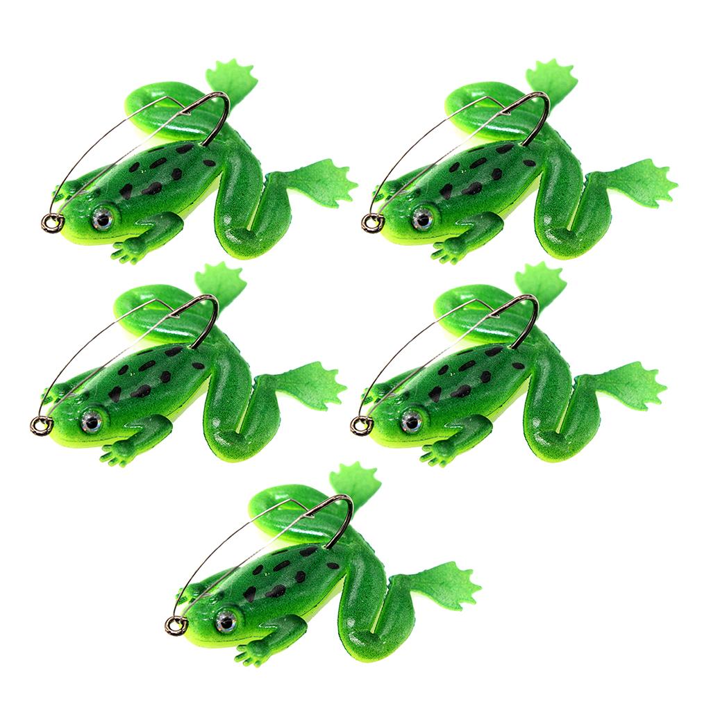 5pcs Frog Fishing Lures Soft Topwater Frog Crankbait with Hook Green