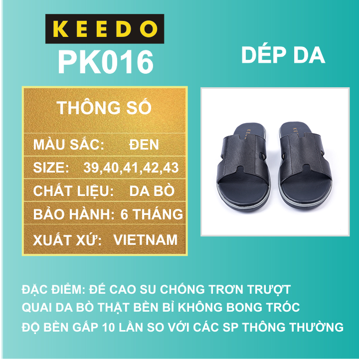 Dép da nam chữ H cao cấp KEEDO PK016