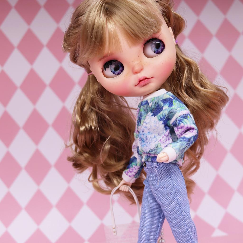 1/6 Fashion Doll Clothes Blue Outfit Sweatshirt Clothing for Blythe Dolls