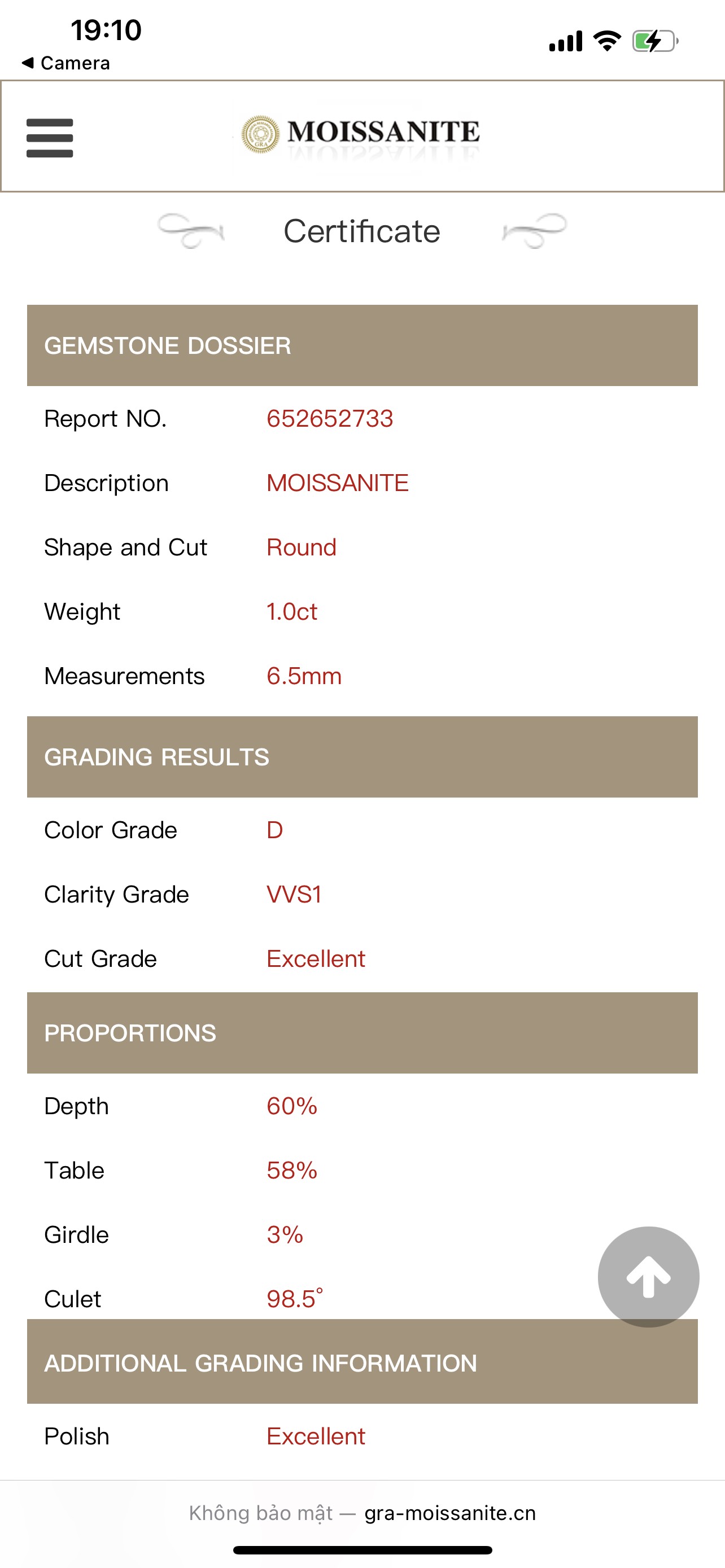 Dây chuyền Moissanite 1ct (6mm) Kim Cương nhân tạo và Bạc 925 xi Bạch Kim N1177
