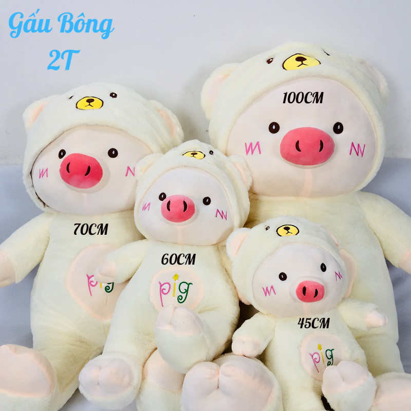 Gấu Bông Gối Ôm Pig Đội Mũ Hai Màu Cosplay 2T Vải Nhung Mềm Mịn Cao Cấp