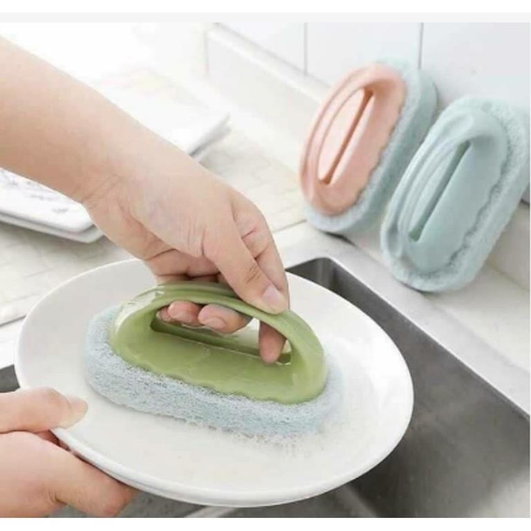 Bàn Chải Bọt Biển Lau Chùi Cọ Rửa Nhà Tắm, Nhà Bếp Tay Cầm Đa Năng