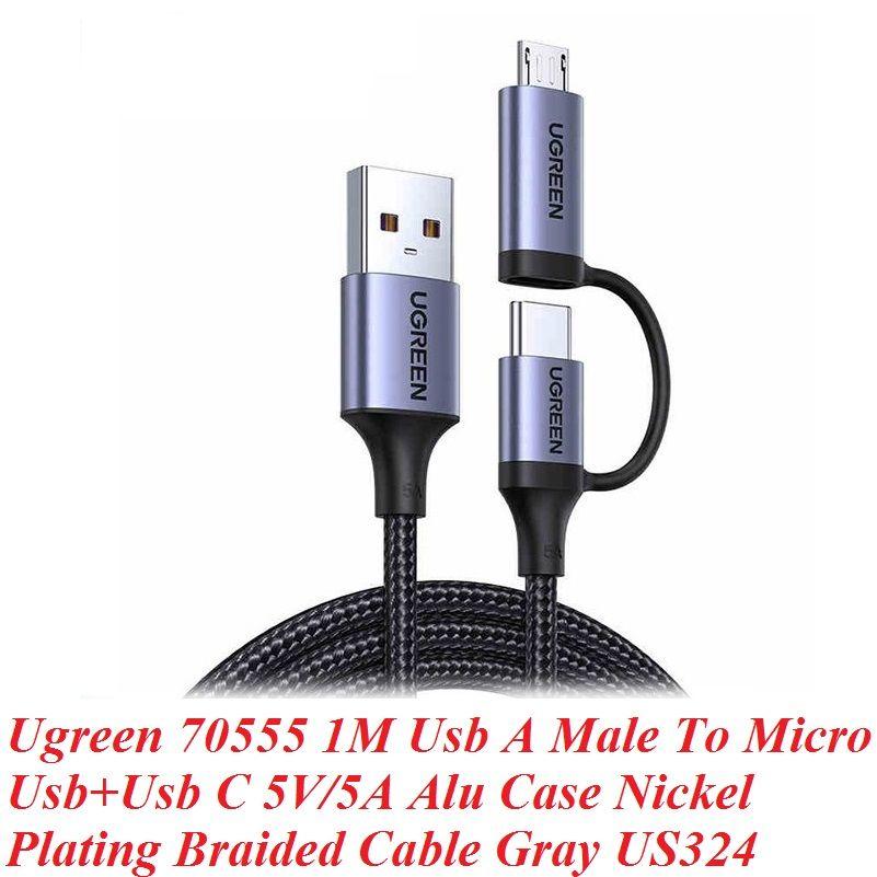 Ugreen UG70555US324TK 1M 5V-5A màu xám cáp Usb ra Micro + type C mạ nickel đầu bọc nhôm chống nhiễu - HÀNG CHÍNH HÃNG