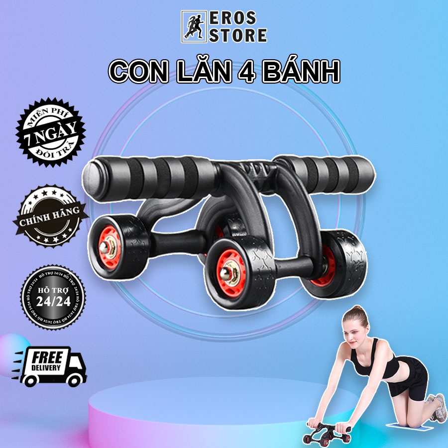 Con lăn 4 bánh tập cơ bụng cao cấp, tiện lợi khi tập ở nhà, văn phòng EROS