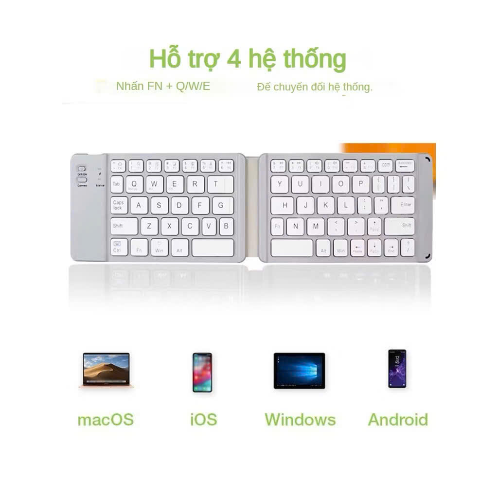 Bàn phím Bluetooth rời gấp gọn dành cho Windows, Mac, iOS và Android kết nối điện thoại, laptop, máy tính bảng - Hàng chính hãng