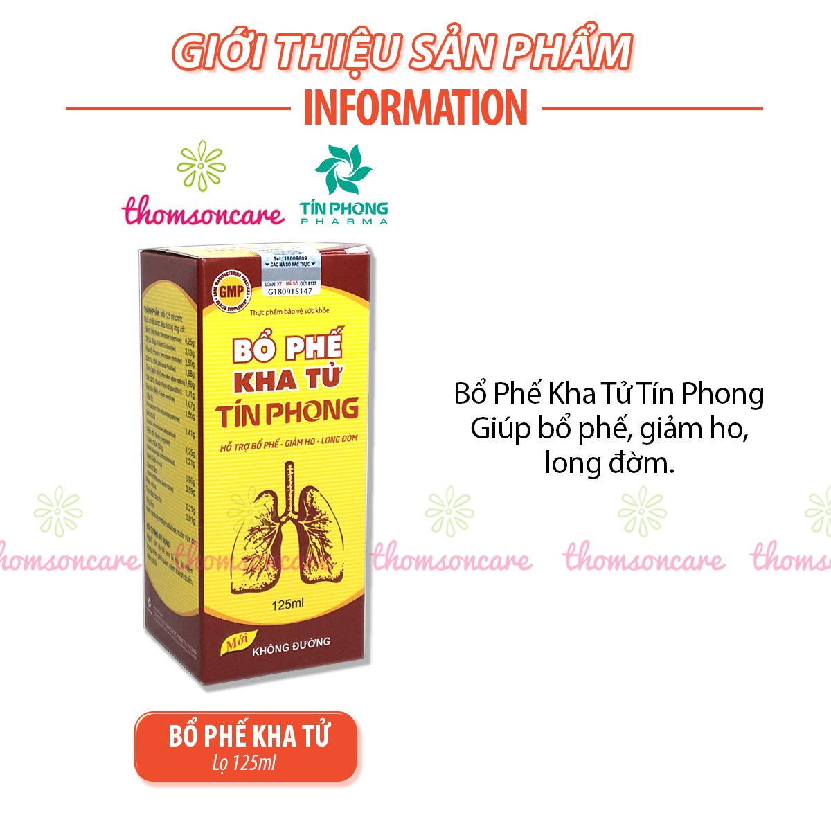 Siro Bổ phế Kha tử Tín Phong - Chai 125ml không đường - Hỗ trợ long đờm, giúp giảm ho, đau, ngứa rát cổ họng