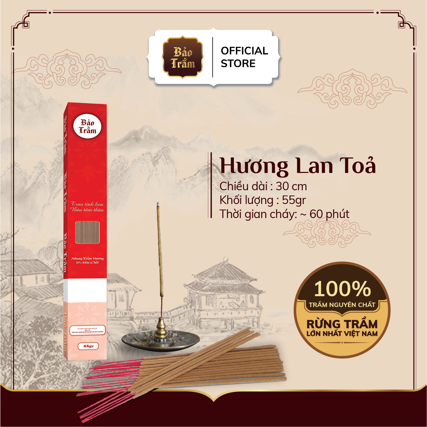 Nhang trầm hương Bảo Trầm CTM30 - 55gr