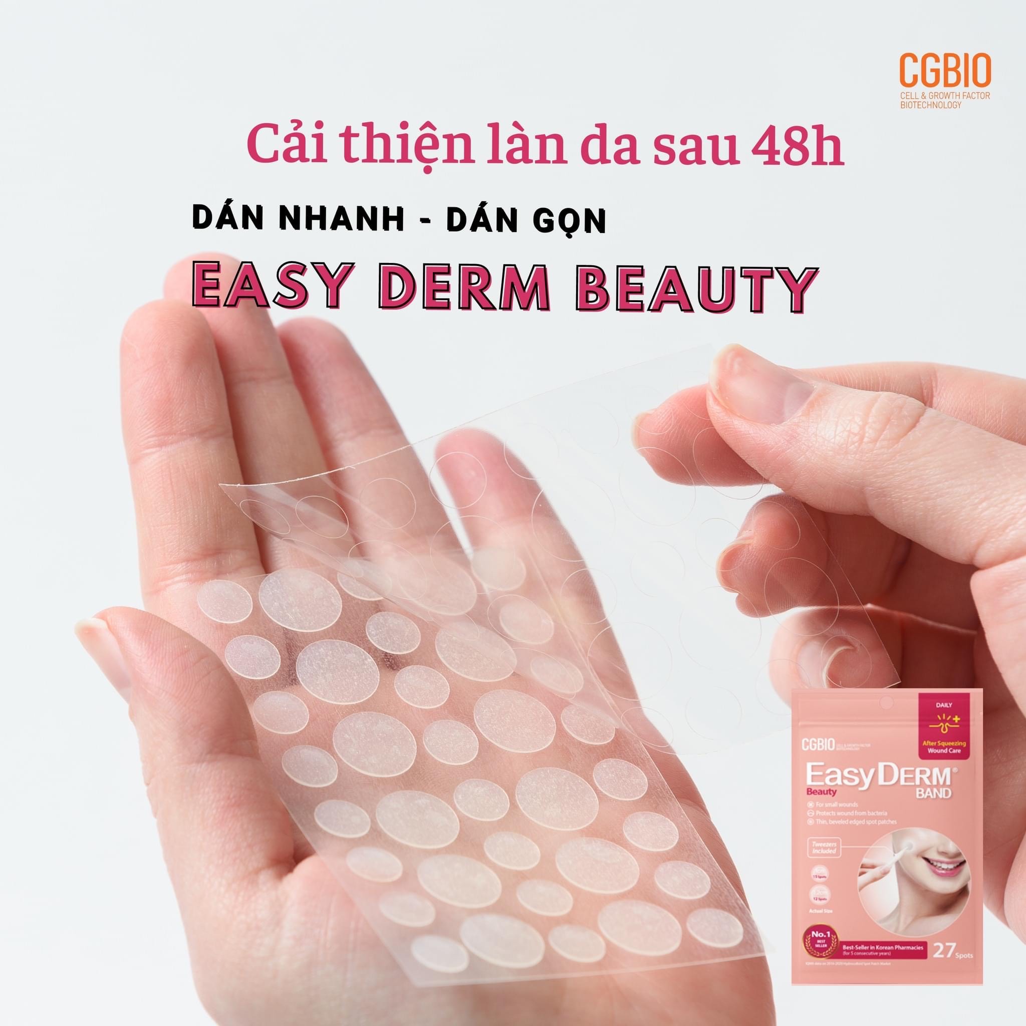 Miếng dán mụn giảm sưng viêm CGBIO EASYDERM BEAUTY - Tặng kèm nhíp gắp tiện dụng