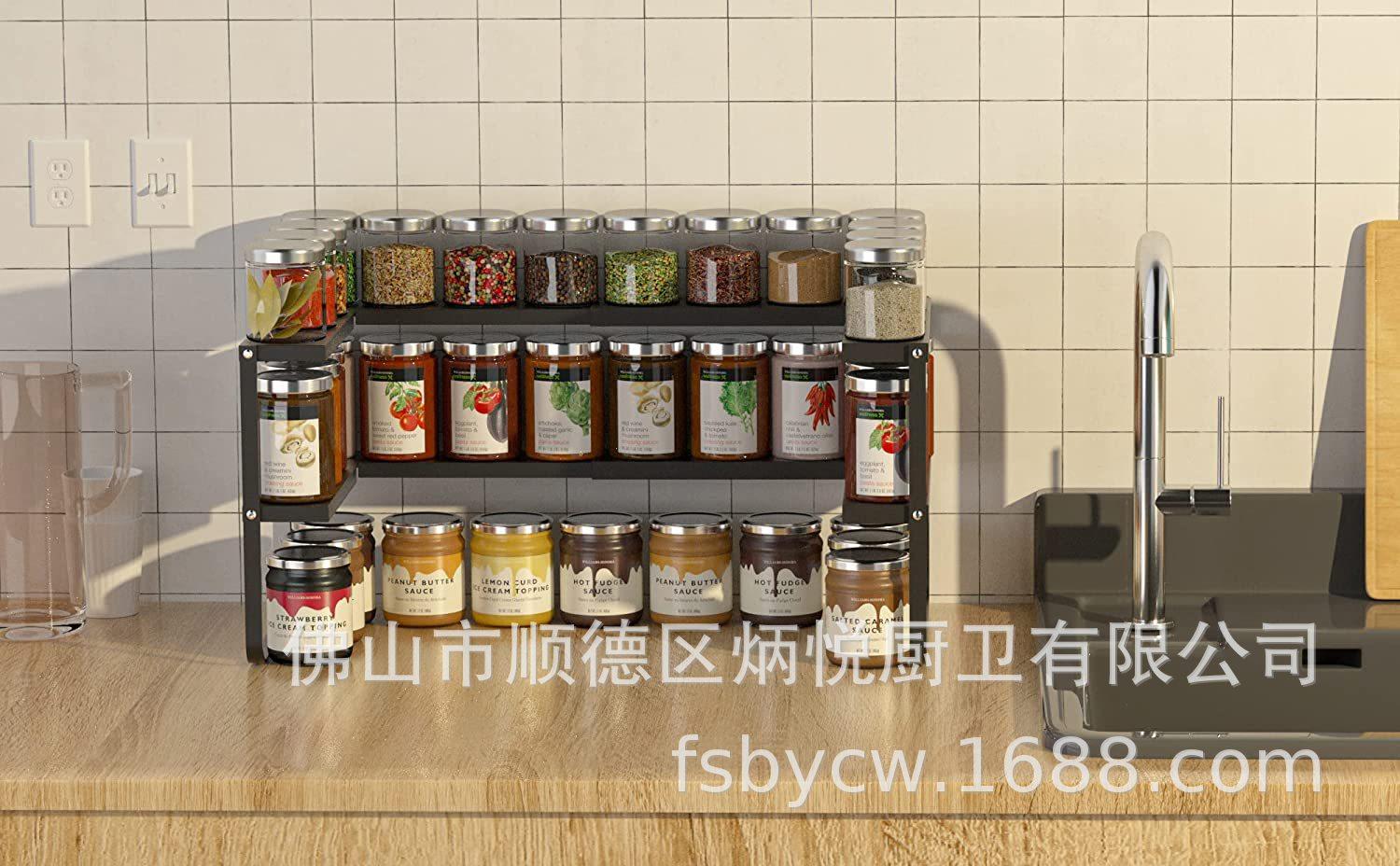 Phong cách mới nhất Bộ sắp xếp giá đựng gia vị bán chạy cho tủ, Giá đựng gia vị bằng kim loại có thể mở rộng và điều chỉnh cho nhà bếp