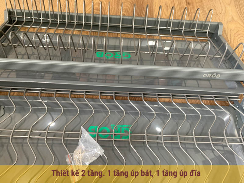 Giá úp bát 2 tầng cho tủ bếp trên inox sơn Nano bảo hành 15 năm han gỉ