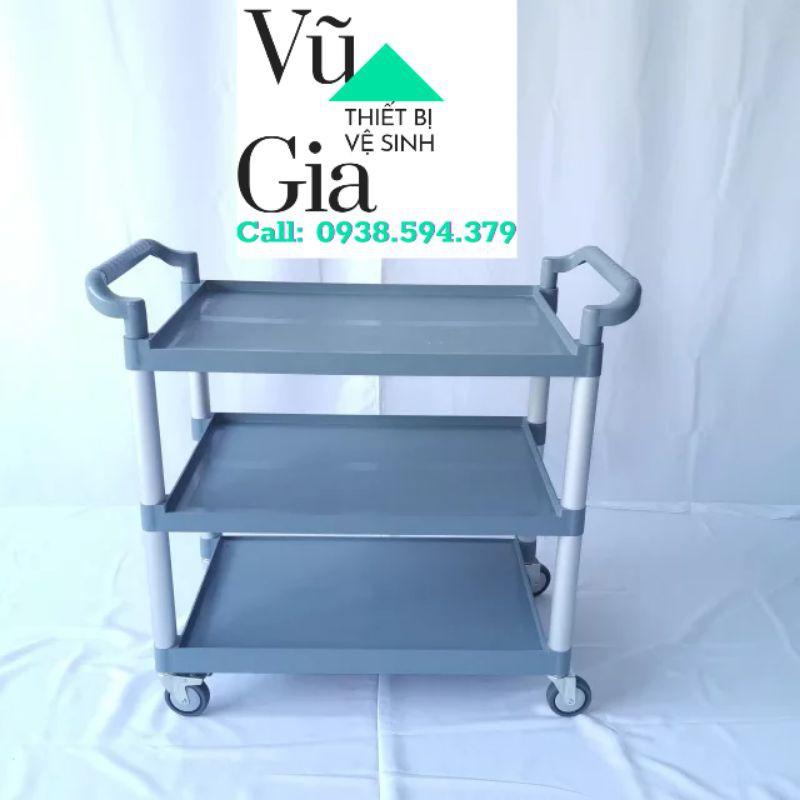 Xe đẩy nhựa 3 tầng nhà hàng,Xe đẩy dọn thức ăn, bát đũa 3 tầng bằng nhựa