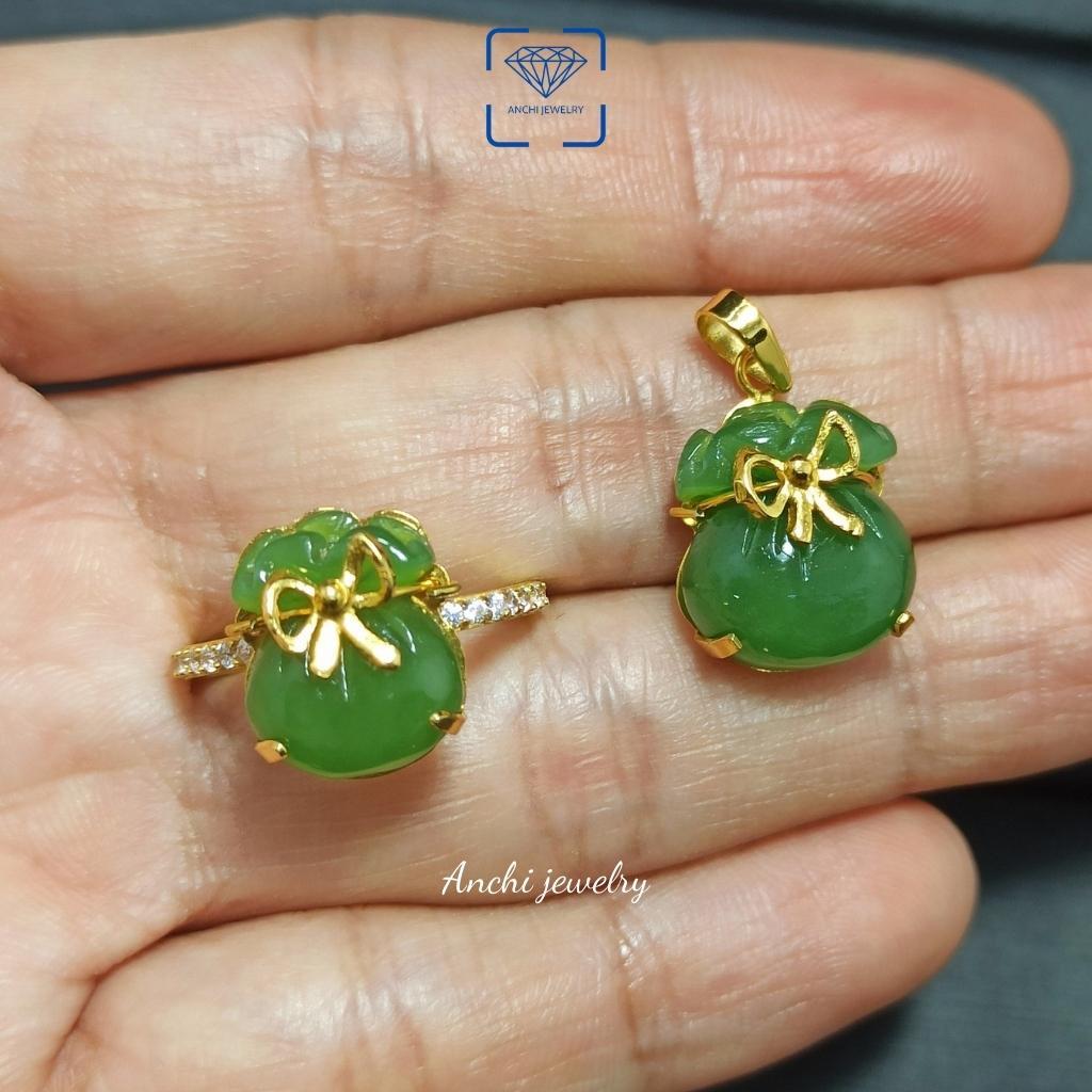 Mặt dây chuyền túi tiền xanh bích phong thủy - tài lộc - hanh thông, Anchi jewelry